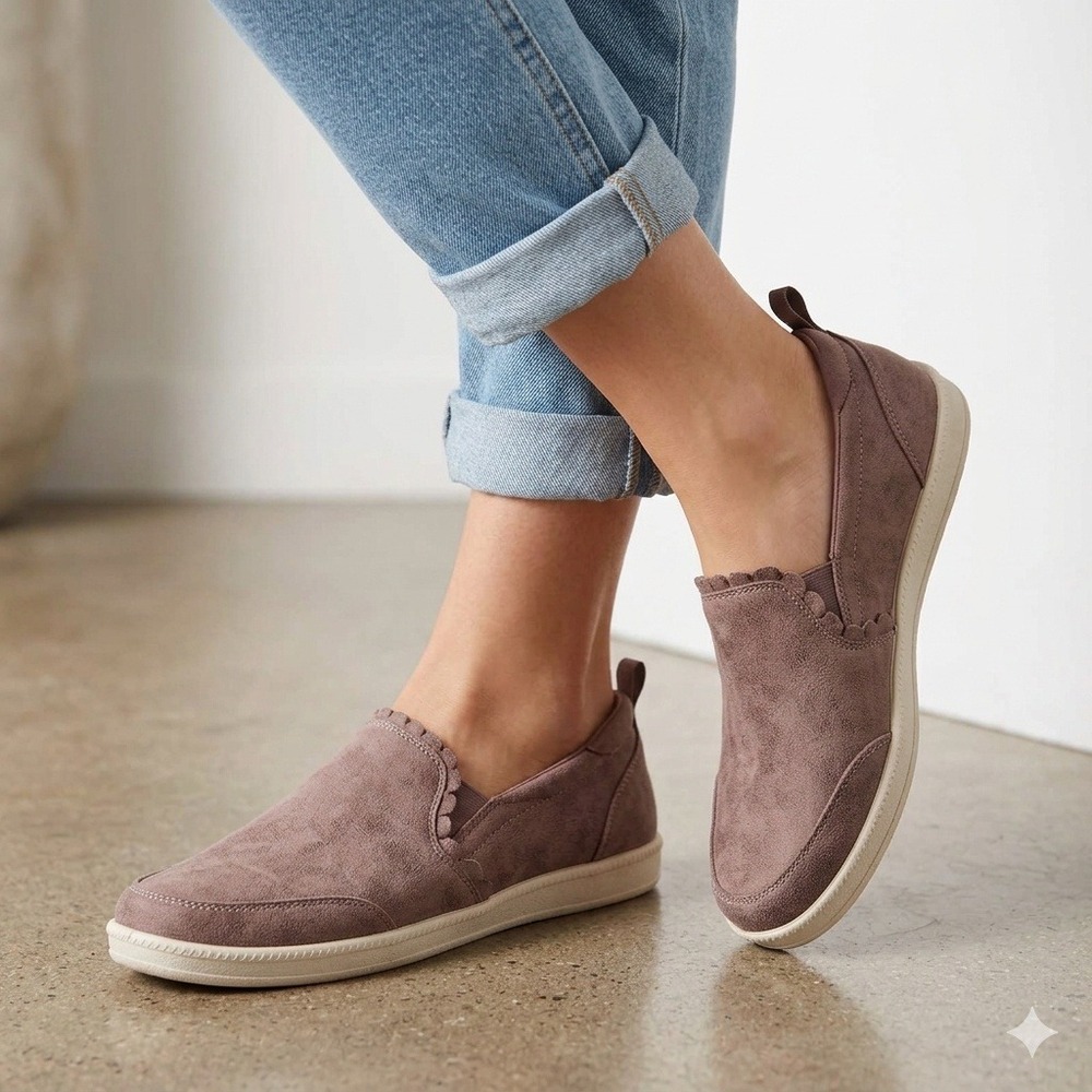 Skechers Air-Cooled Memory Foam Mauve Purple Ruffle Slip On Sneakers 23980 7.5